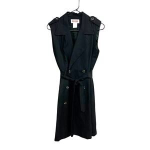 Minimalist chic trench dress Maggy London black linen blend belted‎ size 4